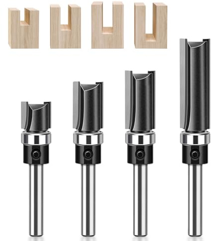 GIONAR Ensemble de 4 Fraise Defonceuse, Diamètre de Tige de 6mm, Fraise a Copier avec Profil Droit, Matériau en Carbure de Tungstène, pour Bois/Panneaux MDF/Contreplaqué/Acrylique（Noir）