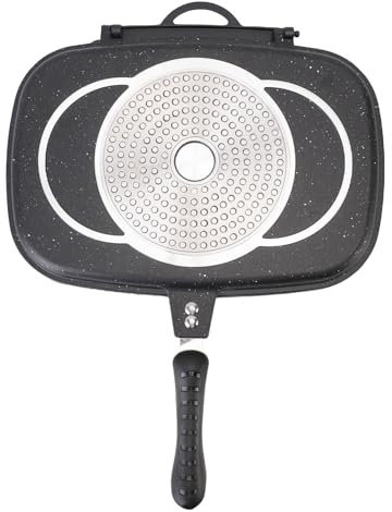 Pilipane Poêle à frire Double face antiadhésive, poêle à grille chauffante uniforme pour cuisinière à gaz, fournitures de cuisine en alliage d'aluminium 2100g (Noire)
