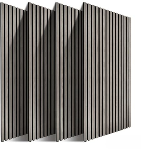 Relaxdays Akustikpaneele, 4er Set, 120 x 60 cm, Schalldämmung & Wandverkleidung, Eiche Furnier, Wandpaneele, dunkelgrau