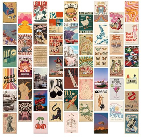 ARYIMYDP Lot De 50 Affiche Decoration Murale, Cartes Postales De Voyage Vintage, Mini-Posters Pour La Décoration Murale De La Chambre, Décoration Avec Des Cartes Esthétiques