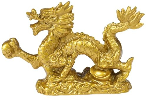 DYETEE Statua del Drago d'oro dello Zodiaco Cinese Dodici, Statua del Drago d'oro da 10 Cm Figurine di Scultura di Animali Decorazione del Desktop