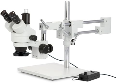 AmScope - 7X-45X Simul-Focal Stereo Zoom Microscope on Dual Arm Boom Stand with 144 LED Ring Light - SM-4TP-144