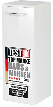 FACKELMANN B.PERFEKT Midischrank in Weiß Hochglanz, Korpus matt, ideal für das Moderne Bad – Maße: 31x81x32 cm, Made in Germany, Montageart: hängend
