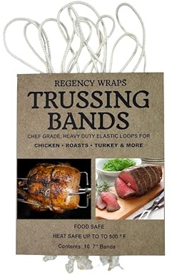 Regency Wraps Trussing Bands, 7 Cotton Elastic Poultry Loops, Pack of 10, Oven and Food Safe for Making Rotisserie Chicken, Roasting Turkey, Forming Roasts