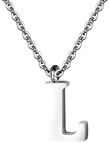 PARTNER Stainless Steel Silver Initial Necklace Alphabet Pendant Necklace 16 with 2 extender Women letter Necklace (Silver Initial L)