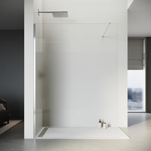 SONNI Walk-In Duschwand 120x200 cm, teilsatiniert mit Stabilisator, Silber | 8 mm ESG mit teilsatiniertem Design und NANO-Beschichtung für mehr Privatsphäre, einfache Reinigung und flexible Montage.