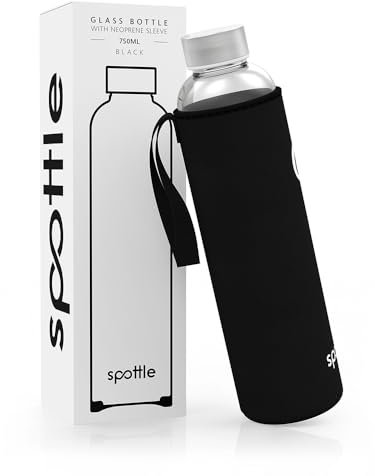 spottle Botella de vidrio con funda de neopreno | Borosilicato, libre de BPA | Apta para lavavajillas y todo tipo de bebidas, 750 ml