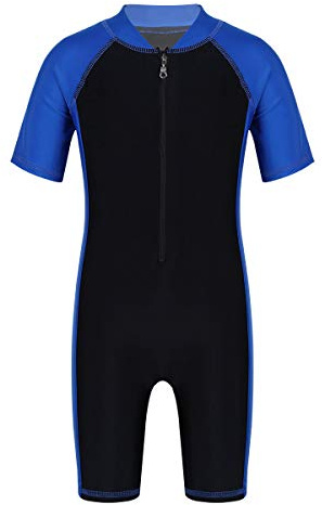 inhzoy Bañador de una Pieza para Niños Traje de Baño Manga Corta Anti UV Protección Solar Mono con Cremallera Ropa de Natación Buceo Swimwear Azul 8-10 años