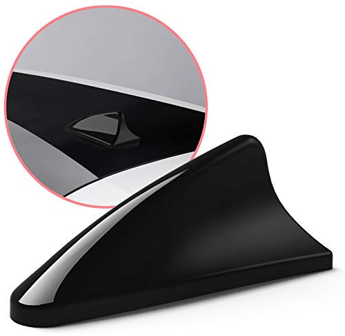 Navitec24 Shark Antenne Auto Dachantenne hochglänzend FM Radio Zubehör Ersatzantenne für Antennenfuss Sockel inkl Verstärker mit Din Stecker und 12V Antennenverstärker