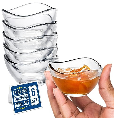 Volarium CRYSTALIA Mini Glass Bowls, 66cc Dip Bowls, Set of 6 100% Lead Free, Serving Bowls, Glass Prep Jam Bowl, Mini Sauce Dishes, Snack Dishes Starter Bovl, Dip Dish, Sauce Bowl