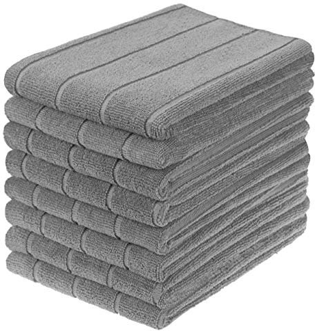Gryeer Microfibre Tea Towels, Super Absorbent, Extra Large and Thick Kitchen Towels, Stripe Designed, 50 x 70 cm, Pack of 8, Grey