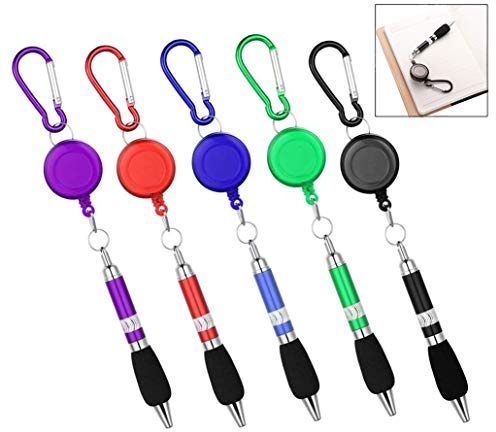 iPobie Lot de 5 Rétractable Insigne Ceinture Stylo Clip et Mousqueton, Stylos Porte-badge avec Enrouleur pour Randonnée Voyage