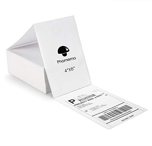 Phomemo 4 x 6Etichetta termica diretta ， Etichetta di spedizione，Compatibile con la stampante di etichette per merci, compatibile con tutte le aziende di logistica e merci（500 etichette pieghevoli）