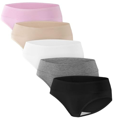 Angelhood Womens Maternity Panties Foldable Maternity Underwear Under Bump Pregnancy Postpartum Brief Pack of 5