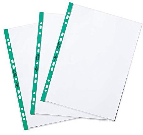 Durable Prospekthülle A4, oben offen, glasklar, 90my, transparent mit grünem Lochrand, 100 Stück, 999111325