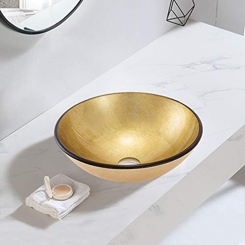 HomeLava Gehärtetes Glas Aufsatzwaschbecken Modern Handwaschbecken Mini Rund für Gäste WC Bad 30 cm (ohne Wasserhahn)