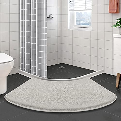 Ledph Gebogene Duschmatte rutschfest, Duschvorleger Eckdusche, Fächerförmig Badvorleger Microfaser, Badezimmerteppich Eckdusche, 45x110cm,Grau