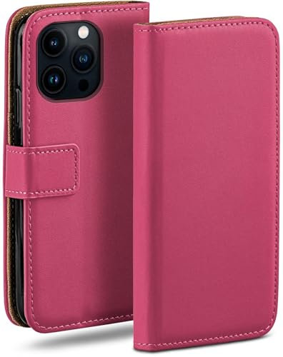 moex Book Case für iPhone 13/13 Pro Handyhülle mit Kartenfach, Hülle klappbar 360 Grad Schutzhülle, Klapphülle Flip Case Cover, PU Leder Handytasche Lederhülle, Pink