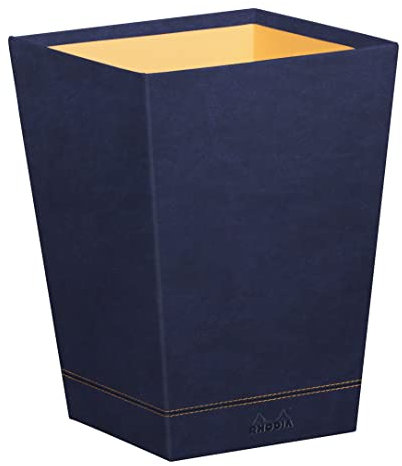 RHODIA 194627C - Waste Paper Bin Midnight Blue - 24x24x32 cm - Orange Saddle Stitching - Faux Leather Exterior - Home Office Collection Rhodiarama - Office Organization & Designer Storage