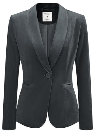 Allegra K Donne Blazer Ufficio Soprabito Solido Scialle Colletto 1 Bottone Velluto Grigio L