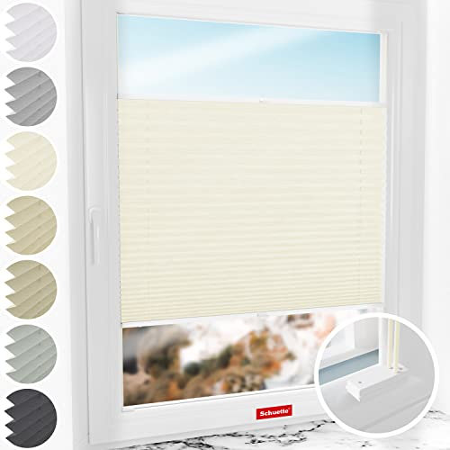 Schuette® Plissee mit Bohren zum Anschrauben ● Dolomite Kollektion: Vanilla Sky (Beige) ● 85x100cm (Breite x Höhe) ● Suprafix Faltrollo Befestigung ● Bequeme Rollo Montage inkl. Video