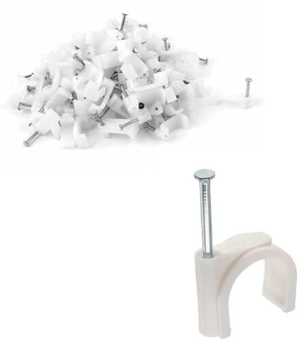 Fermacavo con Chiodo Bianco, Graffette Clip per Cavi, Fermacavi Muro Rotondo, 14mm Forma Rotonda