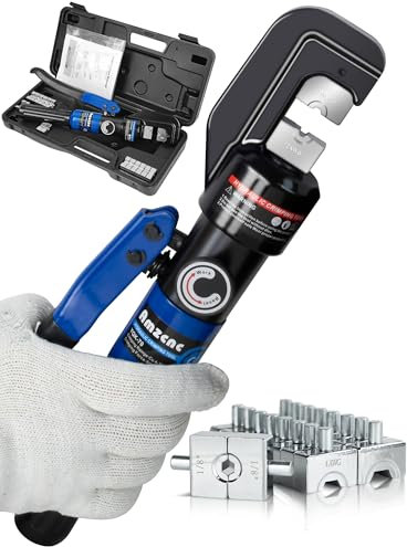 AMZCNC Alicates de crimpado hidráulicos de 8 tonos, 4-70 mm², alicates para terminales de cable con 9 pares de Dies (4-70 mm²)