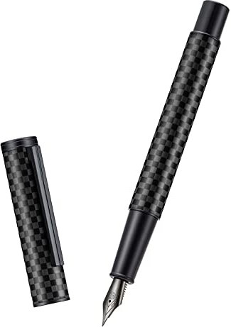 Hongdian Black Forest Pro Kohlefaser-Füllfederhalter, mittlere Feder, modernes Design, glatter Schreibstift mit Tinten-Nachfüllkonverter und Metall-Stiftbox-Set