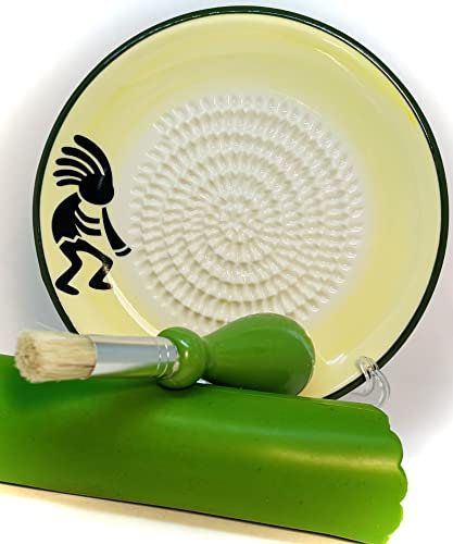 BonCera G-102, All-in-one 4pcs Stoneware Garlic Grater Set - Yellow, Includes Peeler, Brush, Display Stand, Multi-purpose for Garlic, Ginger, Turmeric, Cheese