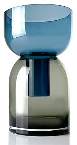 Cloudnola Wendbare große Glas-Blumenvase und Knospenvase, rauchgrau und blau, 24,1 cm Höhe x 14,2 cm Durchmesser, Heim-, Hochzeits- und Veranstaltungsdekoration
