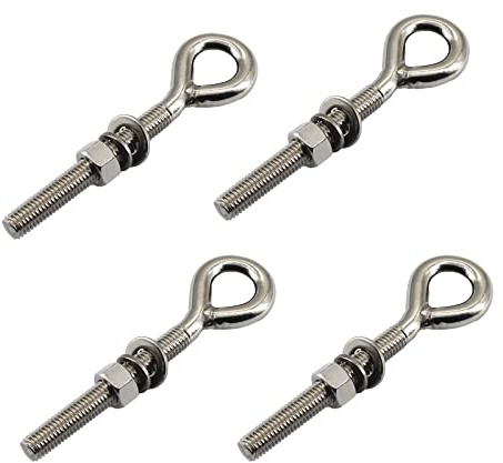 Lot de 4 boulons à œillet M10 en acier inoxydable avec écrou et rondelles à tige longue filetée