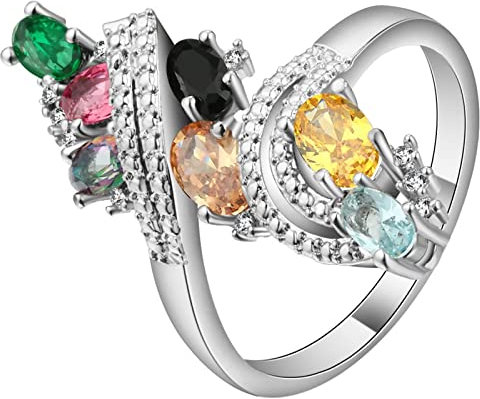 Kronenring Silber, Ringe Frauen Feminin Mehrfarbig 60 Zirkonia Modeschmuck Cocktail Party Elegant Geburtstag Geschenk