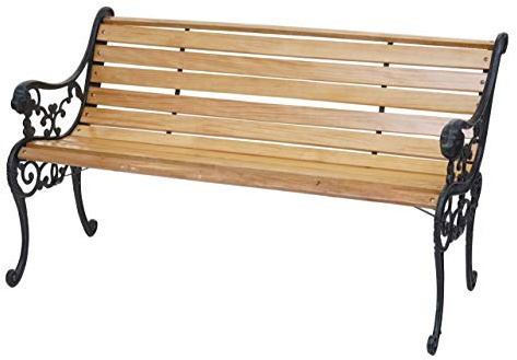 Mendler Gartenbank HWC-F98AM 2-Sitzer Gusseisen Holz 125cm 20kg - Hellbraun | Sitzbank, Parkbank, Holzbank