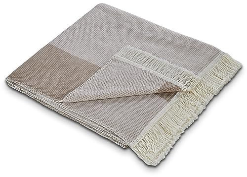 La Vida Sofaläufer Überwurf Tages-Decke in Champagner-Taupe - Oeko-TEX® Zertifiziert, 200x100 cm, Baumwollmischung bis 40 °C waschbar mit Fransen, Schutz für Sessel, Sofa & Bett