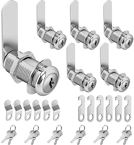 Pertinel Cam Lock Cabinet Lock Keyed Alike, 1-3/8'' (Length) Cylinder Secure File Drawer Mailbox RV Storage Replacement Set, Chrome-Finish Zinc Alloy (1-3/8 Inch 6Pcs)