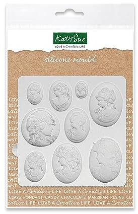 Katy Sue Cameo Collection - Stampo in silicone per decorare torte e creazioni artigianali, per realizzare 9 sagome di cammeo - Dimensioni stampo 88 x 91 x 10 mm