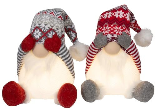 Brandsseller Weihnachtswichtel 31 cm mit LED – Skandinavische Figuren, detailreiche GNOME als dekorative Winterdeko für Tisch, Fenster & Wohnzimmer, Paar