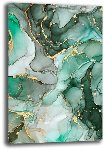 Quadri Moderni EFFETTO MARMO Verde Soggiorno Verticale Astratto Quadro moderno da Parete XXL grande Stampa su tela Canvas Decorazione Murale muro Arredo Camera da letto Cucina (30x40 cm, 2)