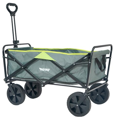 MUWO Faltbarer Bollerwagen 90 x 52 x 55 cm, Handwagen für bequem Transport mit 100 Liter Volumen, belastbar bis 110 kg und 360° drehbaren Vorderreifen (Grün)