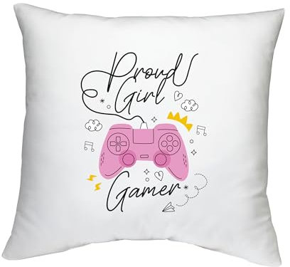 Shopagift Video Gaming Controller Cushion Cover Proud Girl Gamer Bedroom Lounge Accessory - 40cm x 40cm