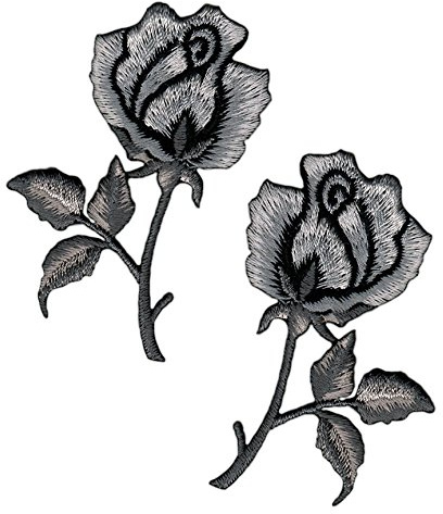 Rose Grau 2 Stück Aufnäher zum aufbügeln oder aufnähen Bügelbild Aufbügler für Kleidung gestickter Bügelflicken Blumen Applikation Patch Größe einer Rose 4,5 x 7,2 cm