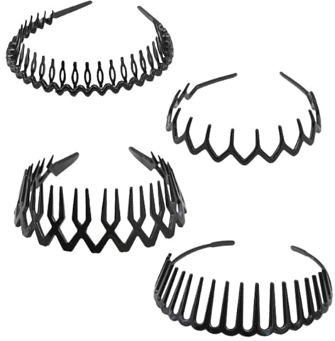 GNALIA Lot De 4 Serre Tête Homme Ondulés Anti Glisses En Métal Et Plastique Unisexe Sert Tete Homme Et Femme Elastiques Pour Sport Et Quotidien(Noir)