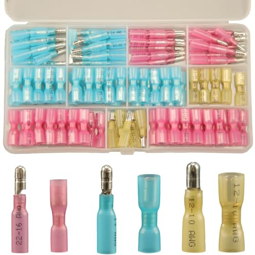 130pcs Wärmeschrumpf-Rundsteckverbinder-Set, Kabel Schrumpfverbinder Wasserdichte Rundstecker, Rundsteckhülsen Schrumpf, Kabelverbinder Wasserdicht Motorrad, Quetschverbinder Weibliche und Männliche