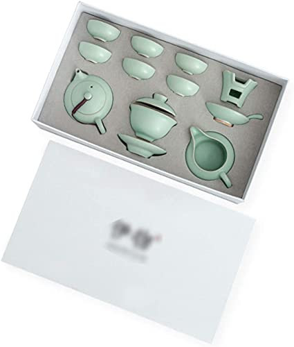 asdchZen Service à thé chinois en céramique de style européen comprenant théière, tasses à thé, plateau à thé, passoire à thé, tasse à thé publique, soupière chinoise, emballage cadeau
