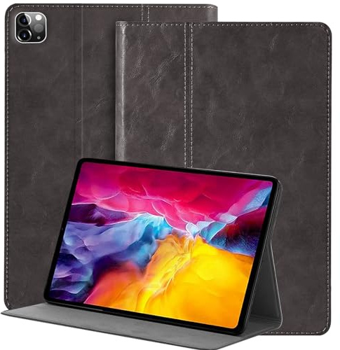 NANRUIL Hülle für Ipad Pro 12,9 Zoll 6./5./4./3.Gen Huelle 2022/2021/2020/2018 Echtes Leder Tablet Schutzhülle Case Cover,Auto Wachen/Schlafen.Grau