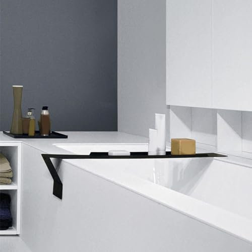 GIYDNEI Minimalistisches Modernes Badewannentablett Aus Metall, Edelstahl-Duschbadewannen-Caddy-Tablett, Badregal-Organizer-Tablett Für Das Badezimmer,Schwarz,81X10X18.3cm