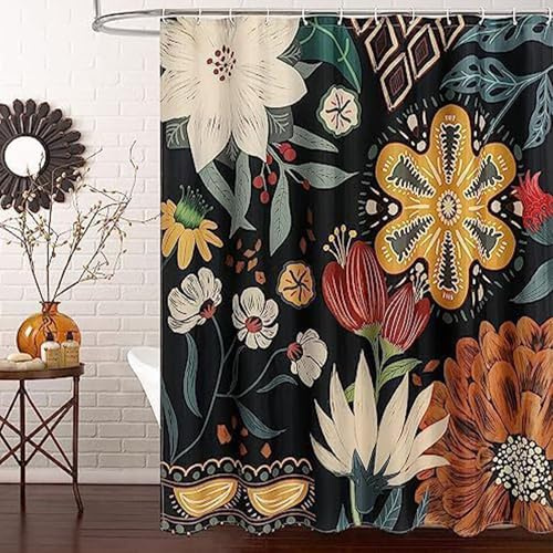 FAIRYGATE Duschvorhang Schwarz Duschborhang Duschvorhang Modern Duschvorhänge 180 x 180 cm Anti Schimmel Wasserdicht Polyester Stoff Waschbar Bad Vorhäng für Badzimmer mit 12 Haken B9228