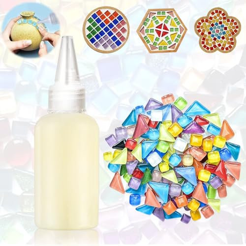 ALLONY Mosaik Kleber, Mosaikkleber zum Basteln, Mosaik Set, Kleber zum Verkleben von Mosaiksteinen, Mosaiksteine 200g, Mosaikkleber 50ml, Kann Zusammen zum Selbermachen Verwendet Werden