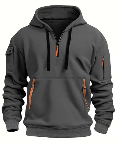 MEDUOLA Sweat à Capuche Homme Pull Homme Zippé Manches Longues Couleur Unie Sweatshirt épais Poche Kangourou Sweat pour Hiver et Automne(L,Gris Foncé)