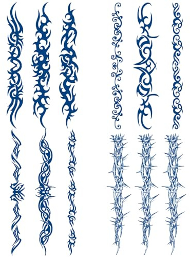 Yesallwas 4 Sheets Semi Permanent barb wire Temporary Tattoos for Women and Men 2 Weeks Long-lasting Realistic Waterproof Tribal Tattoo Stickers Hand Fake Tattoos Art for Adult